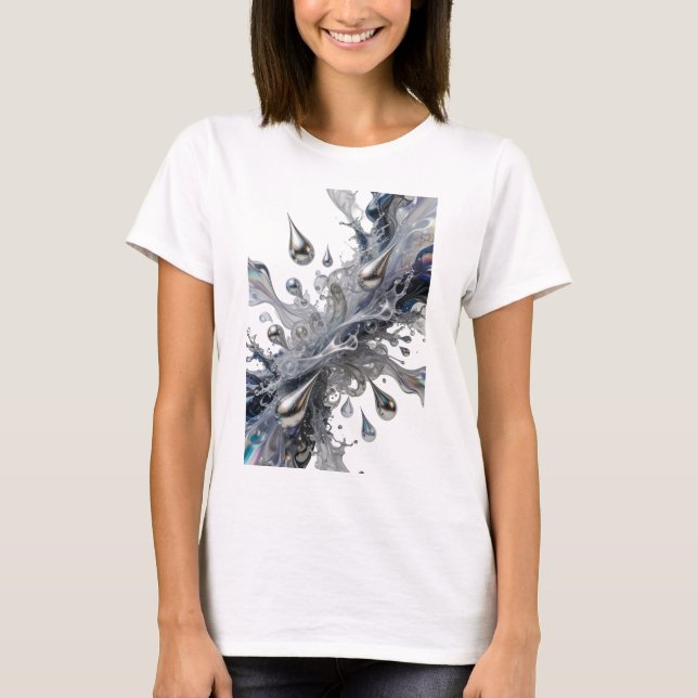 Ikonisk Silver ABSTRAKT KONST Statement T-shirt (Framsida)