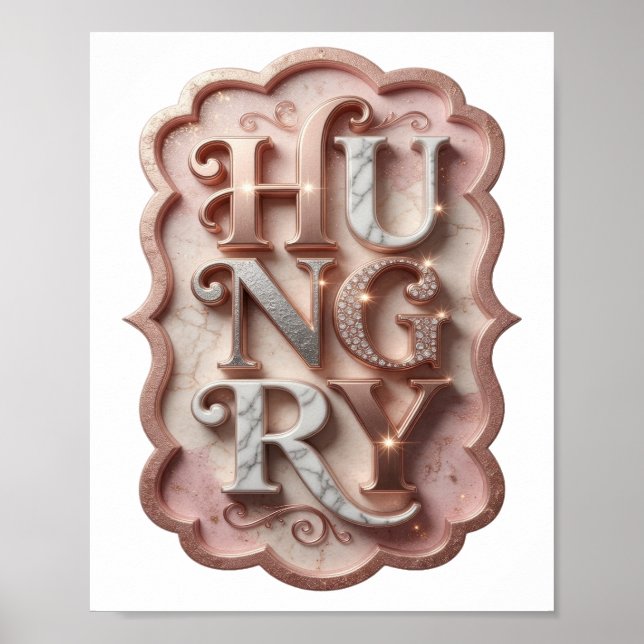Ikonisk Silver HUNGRY Grafisk Design Poster (Framsidan)