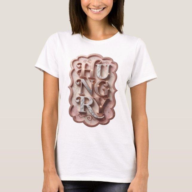 Ikonisk Silver HUNGRY Grafisk Design T Shirt (Framsida)