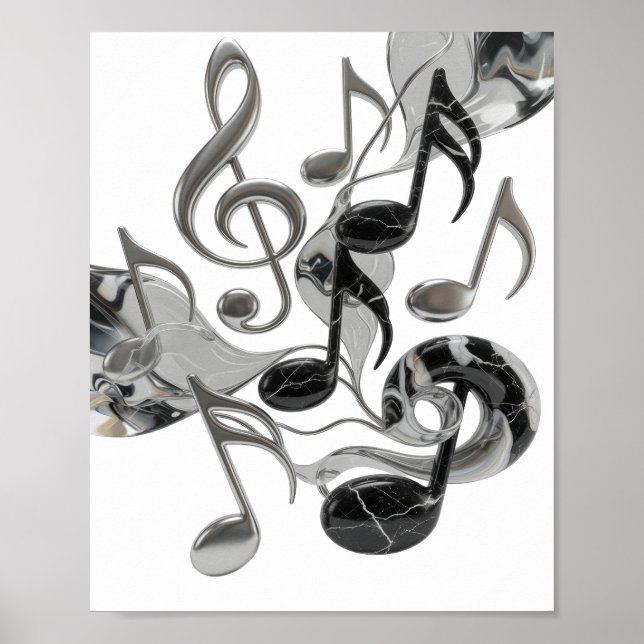 Ikonisk Silver MUSIK I RÖRELSE Design Poster (Framsidan)
