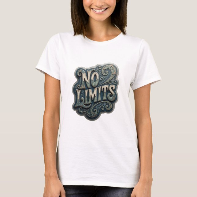 Ikonisk Silver NO LIMITS Textdesign T Shirt (Framsida)