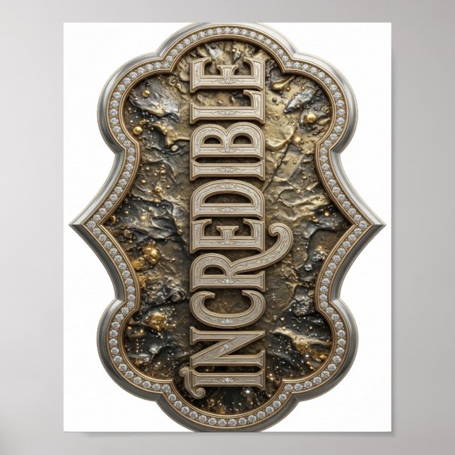 Ikonisk Silver OTROLIGT Djärv Design Poster (Framsidan)