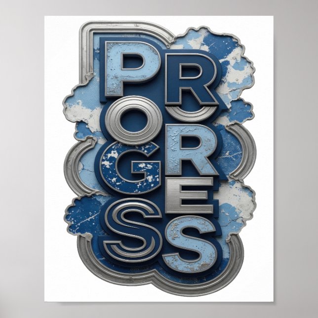 Ikonisk Silver PROGRESS Citat Design Poster (Framsidan)