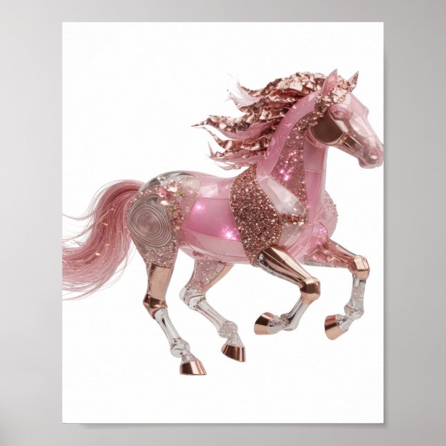 Ikonisk Silver ROSA GLITTRANDE HÄST Poster (Framsidan)