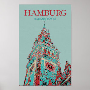 Ikonisk tysk arkitektur Hamburg City Hall Torn Poster