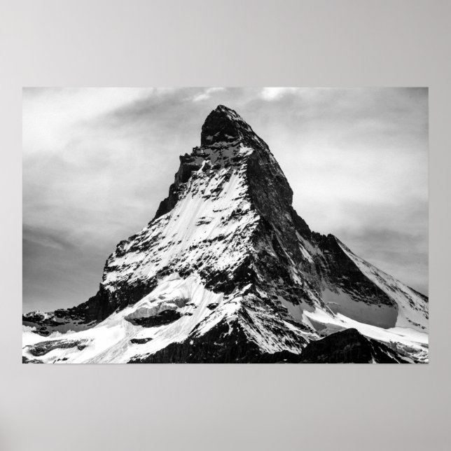 Ikoniska alpina berget Matterhorn i Black och Whi Poster (Framsidan)