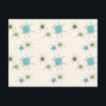 Ikoniska Atomic Starbursts vykort<br><div class="desc">Det ikoniska Atomic Starbursts-postkortsmönstret har ikoniska atomära stjärnexplosioner. Det är sant! Den gammaldags, krämfärgade bakgrunden med guldfläckar är den perfekta bakgrunden för de livfulla turkosa, lugnande selleri- och kitschy gröna päronfärgade cirklarna. Färgfläckarna är placerade på måfå i olika storlekar med överliggande svarta V-formade linjer för att bilda de moderna sputnikstjärnexplosionerna....</div>