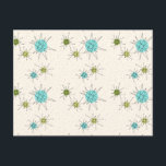 Ikoniska Atomic Starbursts vykort<br><div class="desc">Det ikoniska Atomic Starbursts-postkortsmönstret har ikoniska atomära stjärnexplosioner. Det är sant! Den gammaldags, krämfärgade bakgrunden med guldfläckar är den perfekta bakgrunden för de livfulla turkosa, lugnande selleri- och kitschy gröna päronfärgade cirklarna. Färgfläckarna är placerade på måfå i olika storlekar med överliggande svarta V-formade linjer för att bilda de moderna sputnikstjärnexplosionerna....</div>