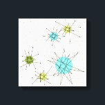 Ikoniska atomstjärnor påslagna Canvas<br><div class="desc">Ikoniska atomstjärnor på Wrapped Canvas mönster har ikoniska atomstjärnor. Det är höger! Bakgrunden till färgaden av old school, kräm med guld-spekkler är bakgrunden till perfekten för den pulserande turkosen, soothing celery och kitschy pear grönt färgad circles. Sportarna i färg placeras sporadiskt i olika storlekar med överliggande V-formad linjer som är...</div>