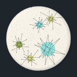 Ikoniska atomstjärnor Runda Magnet<br><div class="desc">Den här Iconic Atomic Starbursts Round Magnet mönster har ikoniska atomstjärnor. Det är höger! Bakgrunden till färgaden av old school, kräm med guld-spekkler är bakgrunden till perfekten för den pulserande turkosen, soothing celery och kitschy pear grönt färgad circles. Sportarna i färg placeras sporadiskt i olika storlekar med överliggande V-formad linjer...</div>