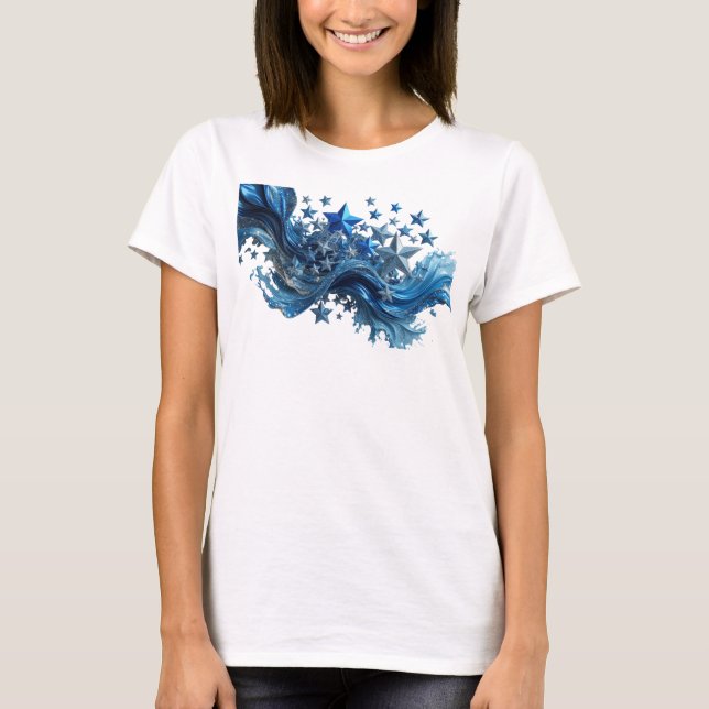 Ikoniska Blå BLUE STARS Slogan T-shirt (Framsida)