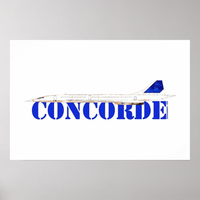 Ikoniska Concorde-jet med fet blå typografi Poster (Framsidan)