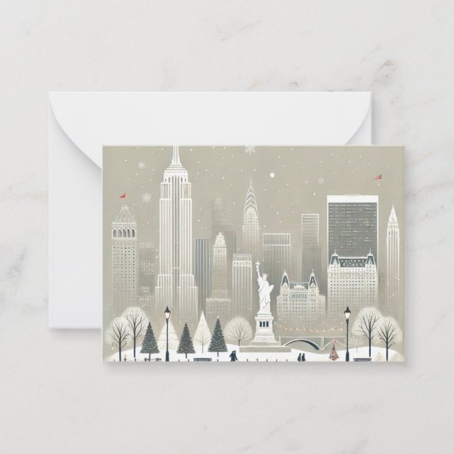 Ikoniska Frihetsgudinnan & NYC Panorama Semesterre Anteckningskort (Framsida)