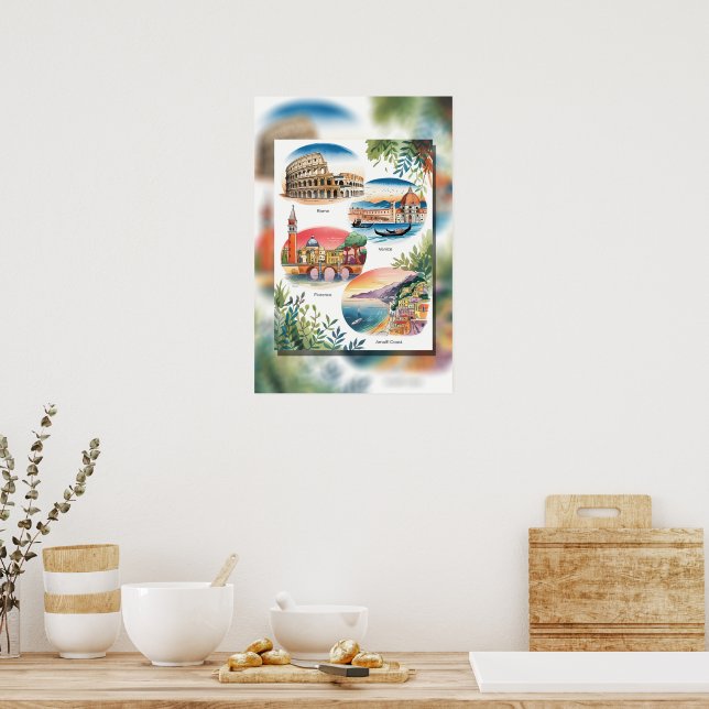 Ikoniska italienska landmärken poster (Kök)