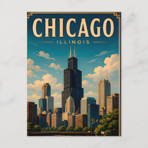 Ikoniska minnen från Chicagos siluett Vykort