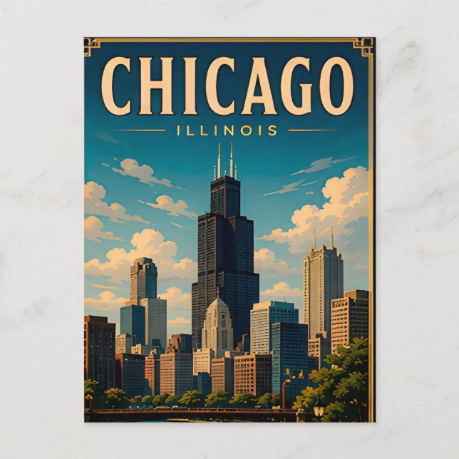 Ikoniska minnen från Chicagos siluett Vykort (Framsida)