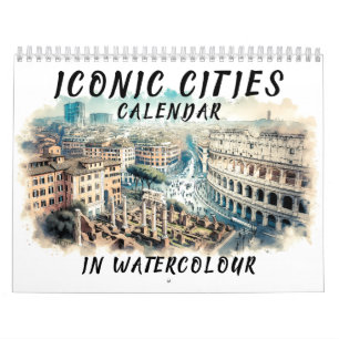 Ikoniska vattenfärgsstäder kalender