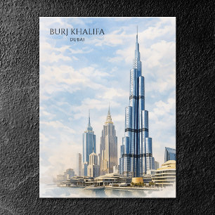 Ikoniskt landmärke Burj Khalifa Dubai Akvarell Helg Vykort