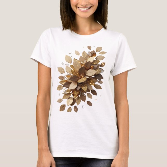 Ikoniskt silver GULD BLAD Tryck T Shirt (Framsida)