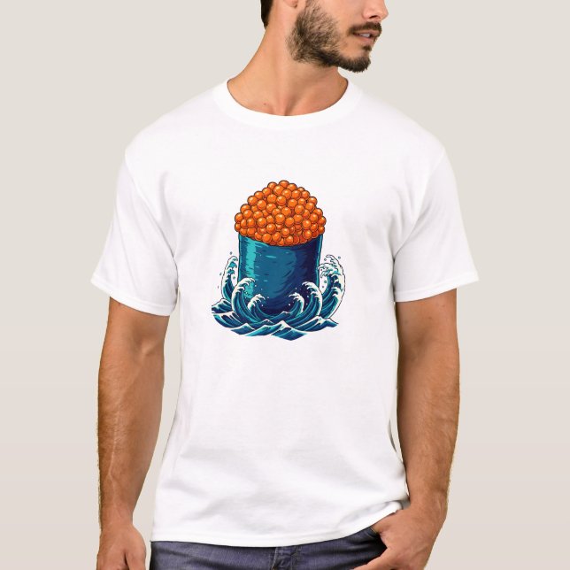 Ikura Gunkan Maki Sushi Japanese Ocean Wave Art T Shirt (Framsida)
