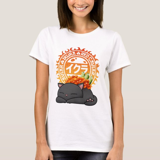 Ikura Salmon Roe Sushi Cat T Shirt (Framsida)