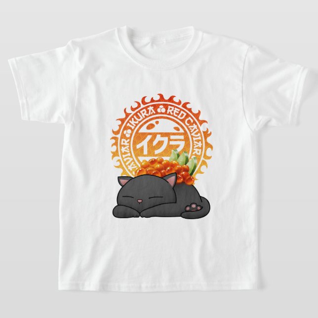 Ikura Salmon Roe Sushi Cat T Shirt (Laydown)