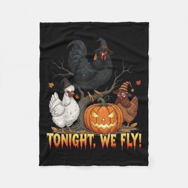 Ikväll är vi Fly Chicken Witch Funny Poultry Halld Fleecefilt (Framsidan)