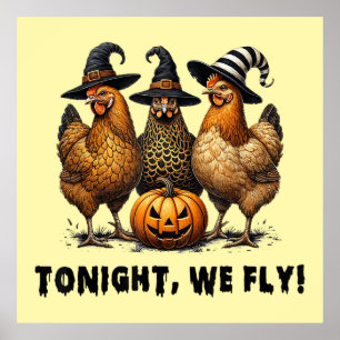 Ikväll är vi Fly Fly Fly Chicken Halloween Poster
