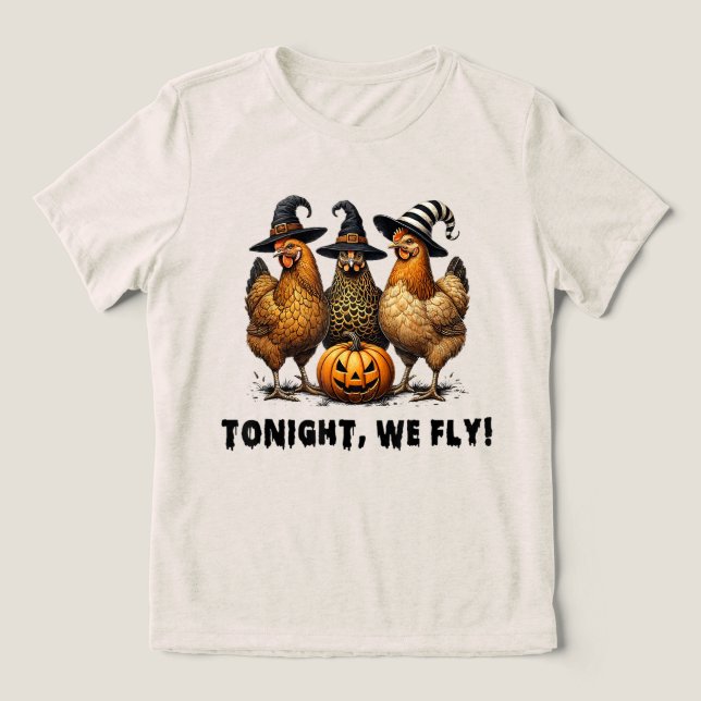 Ikväll är vi Fly Fly Fly Chicken Halloween T Shirt (Design Framsida)