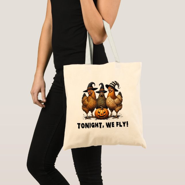 Ikväll är vi Fly Fly Fly Chicken Halloween Tygkasse (Framsida (produkt))
