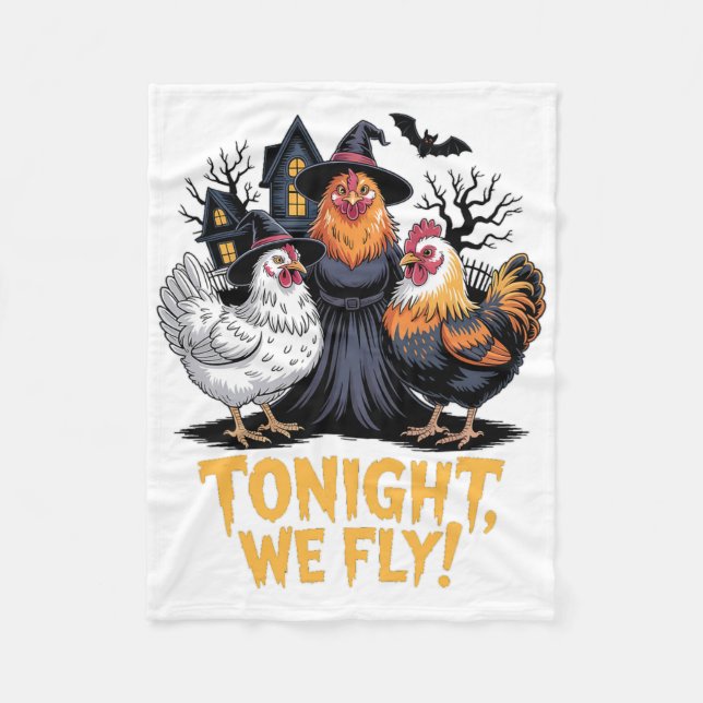 Ikväll är vi Fly Fly Halloween Witch Chickens Spoo Fleecefilt (Framsidan)
