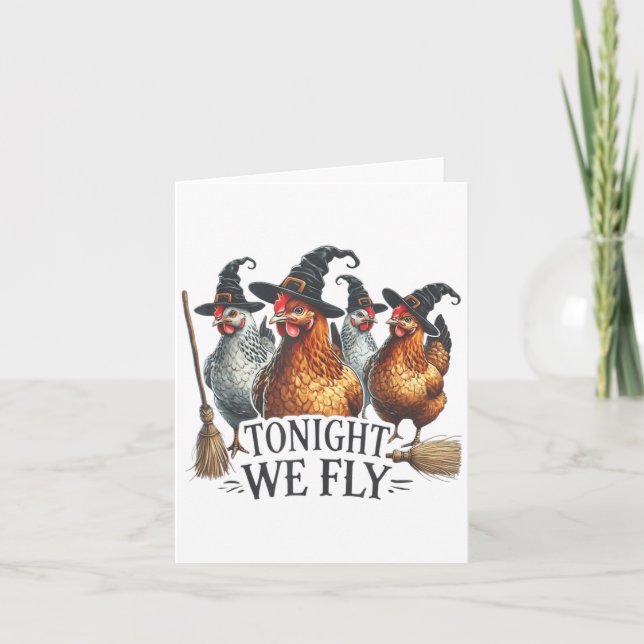 Ikväll är vi Fly Fly Witch Chicken Halloween Costu Kort (Framsida)