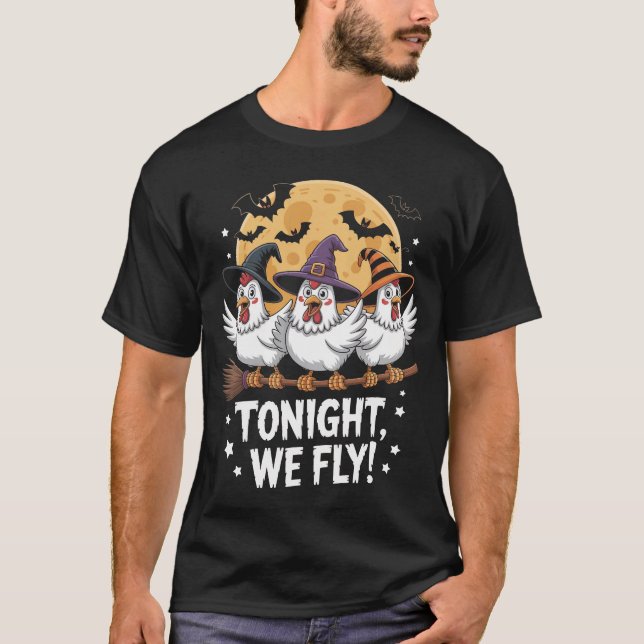 Ikväll Flyger Halloween Kyckling T Shirt (Framsida)