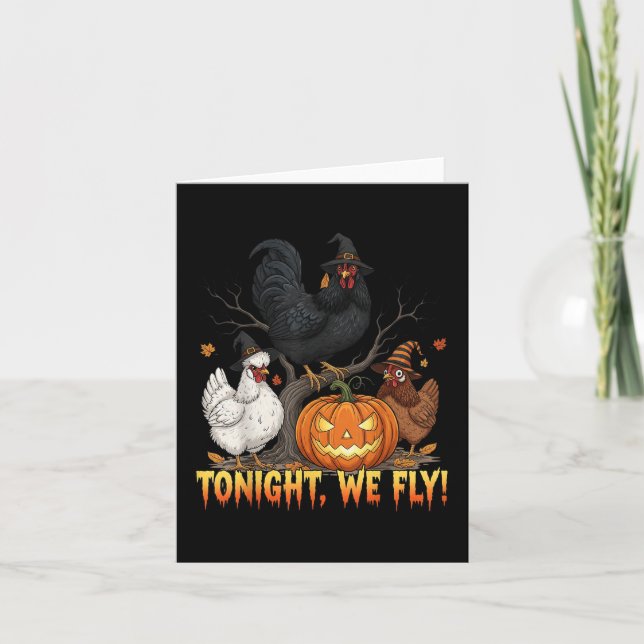 Ikväll Flyger Kyckling Häxa Rolig Fågel Halloween Kort (Framsida)