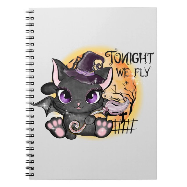 Ikväll flyger vi - Black Witch Cat Anteckningsbok (Framsidan)
