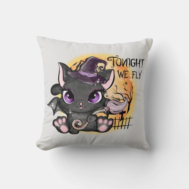 Ikväll flyger vi - Black Witch Cat Kudde (Framsida)