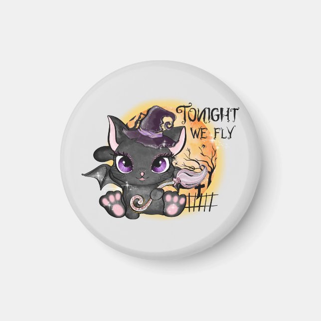 Ikväll flyger vi - Black Witch Cat Magnet (Framsidan)
