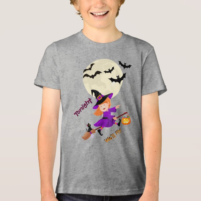 Ikväll flyger vi Cute häxa Broom Flies T-shirt (Framsida)