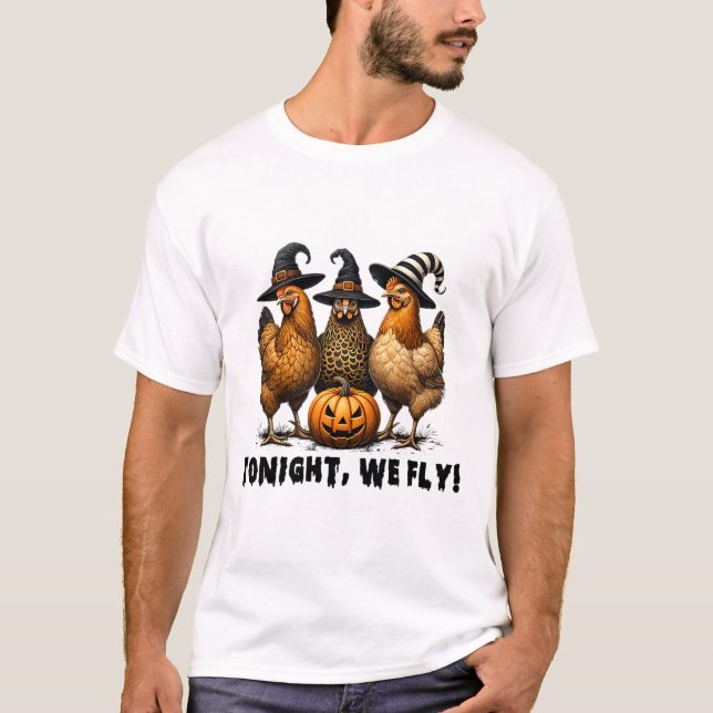 Ikväll flyger vi Halloween Chicken Fall Boskap T Shirt (Framsida)