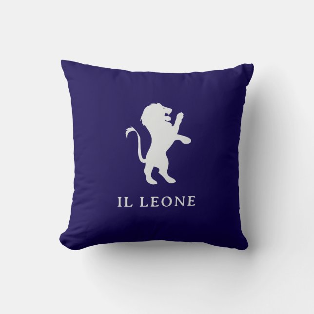 Il Leone | Elegant Italienska Lejona på Mörk blått Kudde (Framsida)