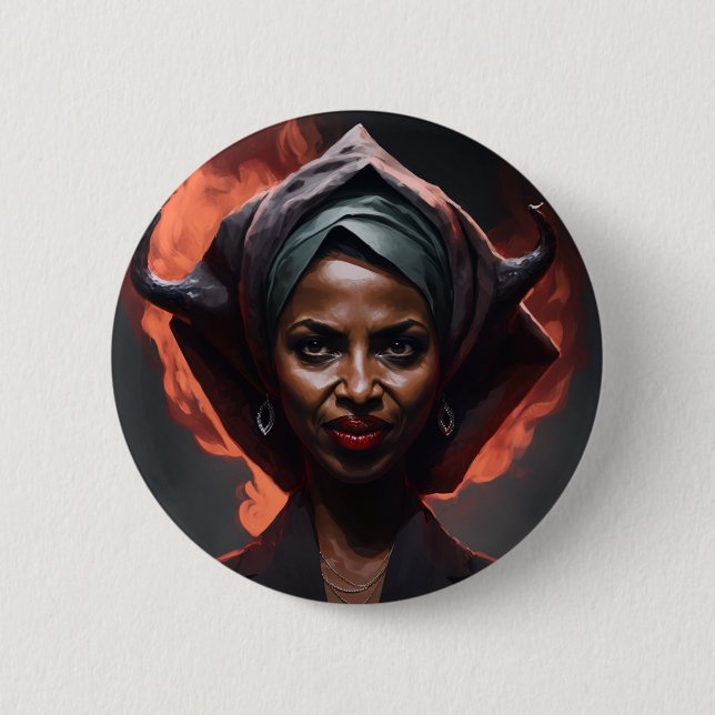 Ilan Omar visar hennes Djävulen-horns Knapp (Framsida)