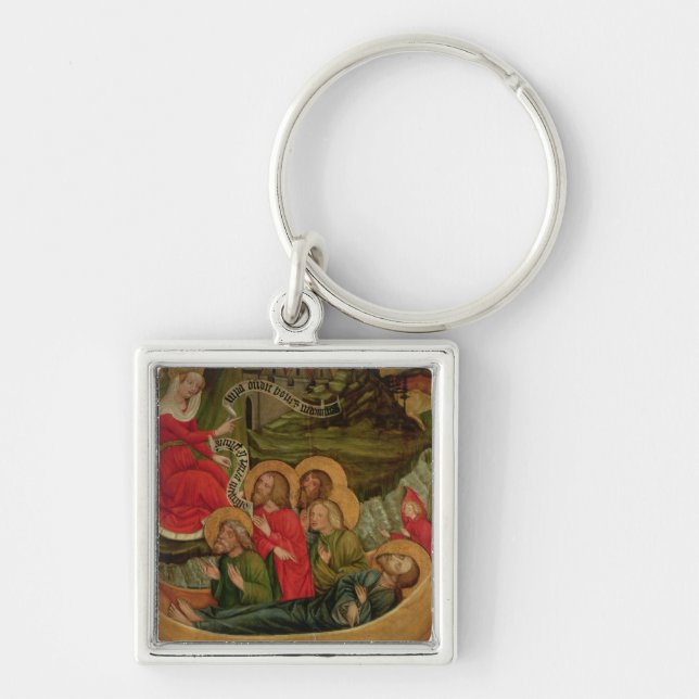 Ilastning av den förkroppsliga av St James Fyrkantig Silverfärgad Nyckelring (Framsidan)