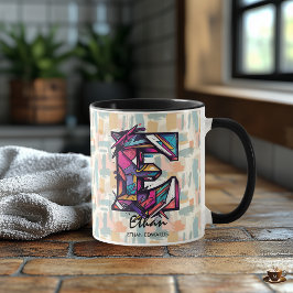 Ildslående geometrisk monogrammugg - E för Ethan Mugg