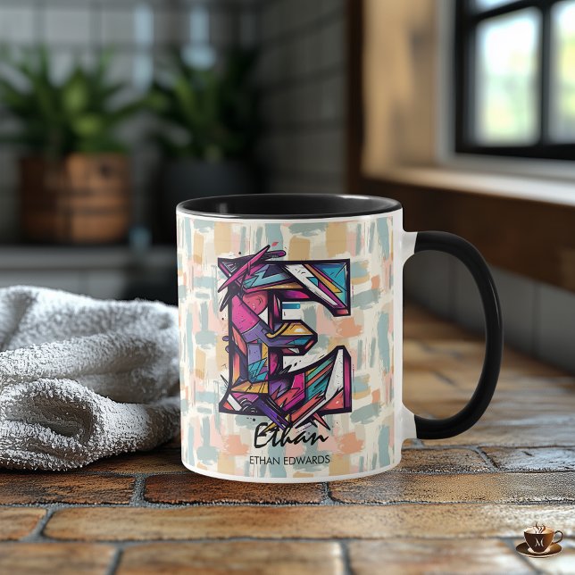 Ildslående geometrisk monogrammugg - E för Ethan Mugg (Skapare uppladdad)