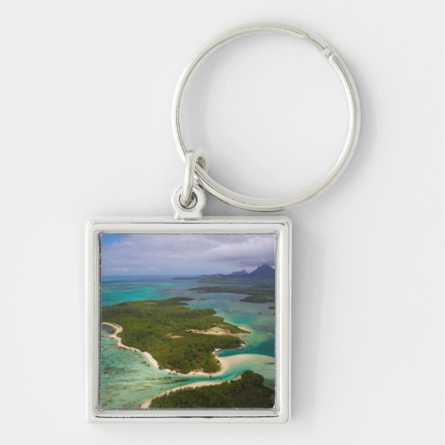 Ile Aux Cerfs, Mauritius Fyrkantig Silverfärgad Nyckelring (Framsidan)