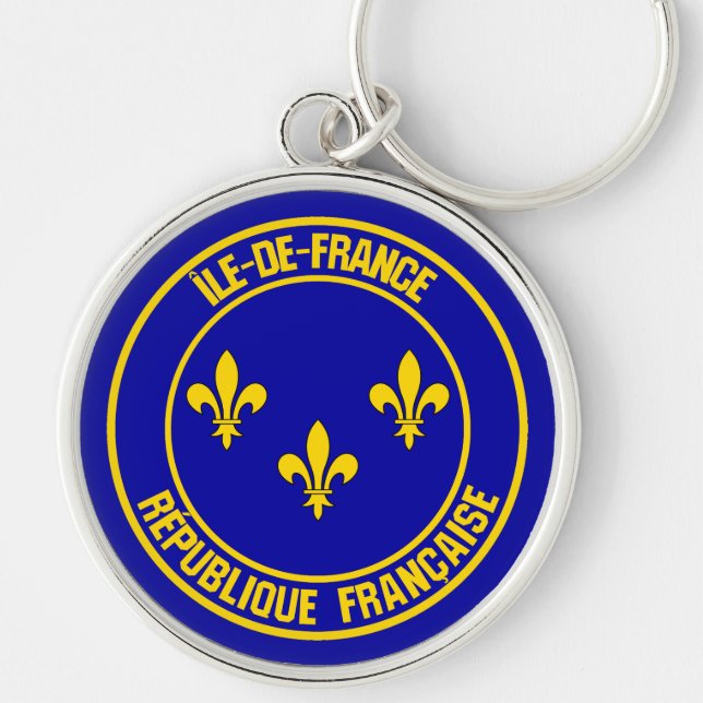 Île-de-Frankrike Round Emblem Rund Silverfärgad Nyckelring (Framsidan)