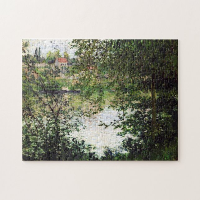 Île de la Grande Jatte through Träd Monet Bra Pussel (Horisontell)
