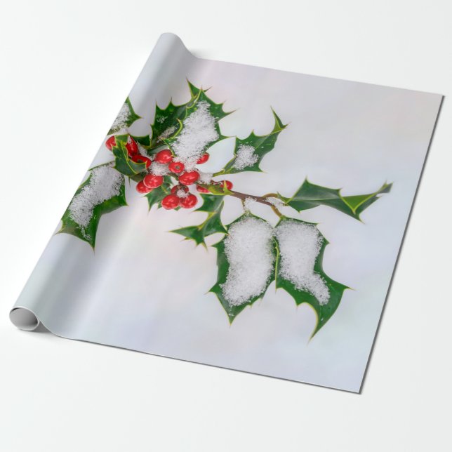 Ilex Red jul Holly Berries i Winter Snö — Presentpapper (Utrullad)