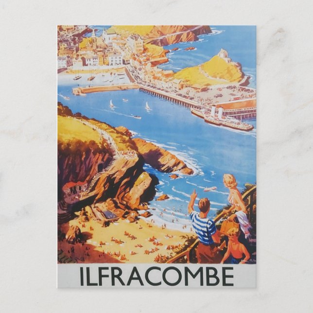 Ilfracombe vintage tåg poster vykort (Framsida)