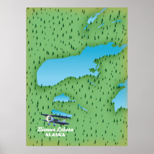Iliamna Sjö Alaska karta Poster